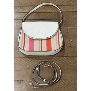 Kate Spade Leila Flap Hand/Shoulder Bag White Multi Striped - Detachable Strap